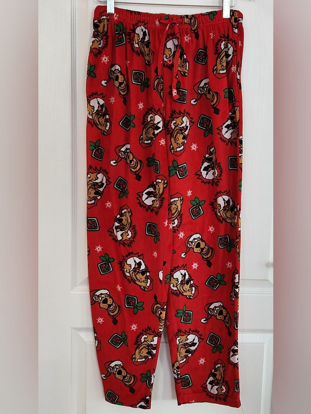 Scooby-Doo Mens Large Christmas Pajama Pants Fleece Pockets Dog Leg Inseam 30"